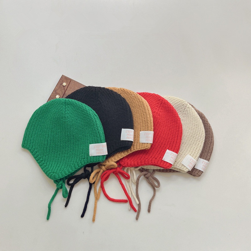 Mũ beanie Trùm Tai Màu Trơn Dễ Thương Cho Bé