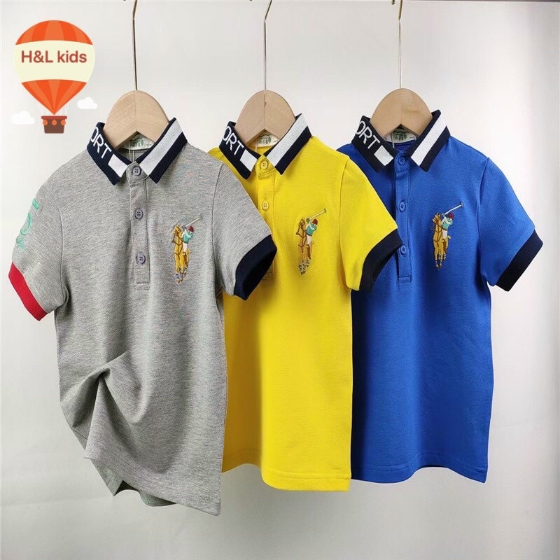 Áo bé trai cổ trụ polo nhiều màu màu xanh lá, trắng, đỏ,