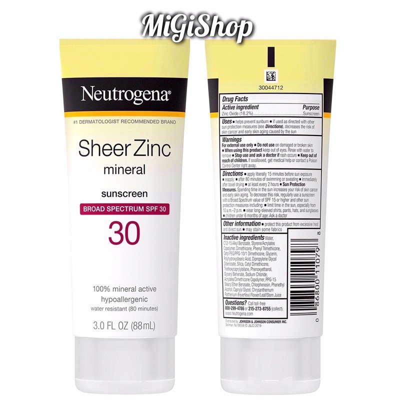 [Hàng Mỹ] Kem Chống Nắng Neutrogena Sheer Zinc Mineral Suncreen