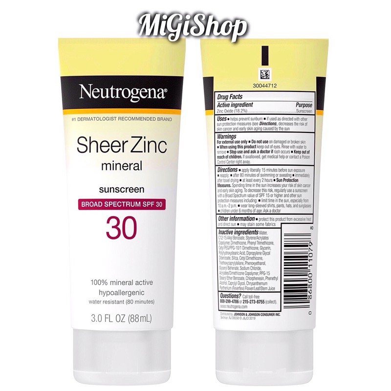 Kem Chống Nắng Neutrogena Sheer Zinc Mineral Suncreen