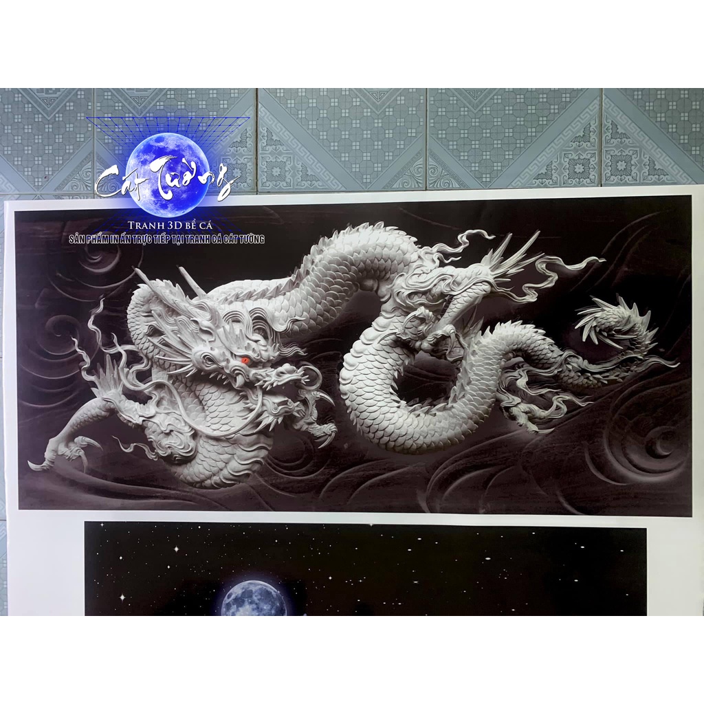 tranh 3d. tranh dán bể cá thủy sinh, bể cá rồng (tranh lưng)