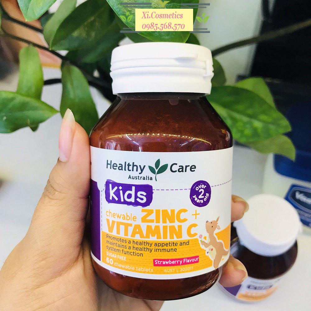 Viên nhai bổ sung Kẽm Vitamin C cho bé Healthy Care Kids Zinc + Vitamin C, 60 viên