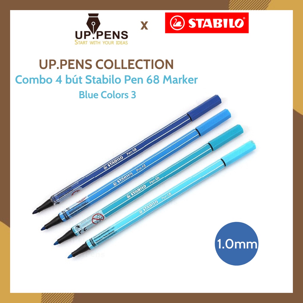 Combo 4 bút lông màu Stabilo Pen 68 Marker – 1.0mm – Blue Colors 3