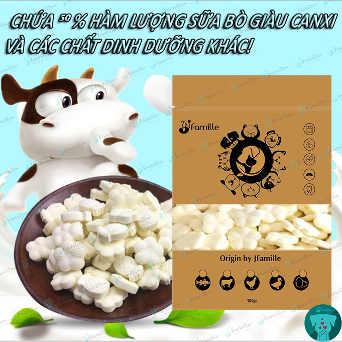 [SỮA BÒ TIỆT TRÙNG]Viên Sữa Bông Mai JFamille, Bổ Sung Canxi, Chắc Khỏe Xương, Ít Béo, Dễ Hấp Thu. JF99