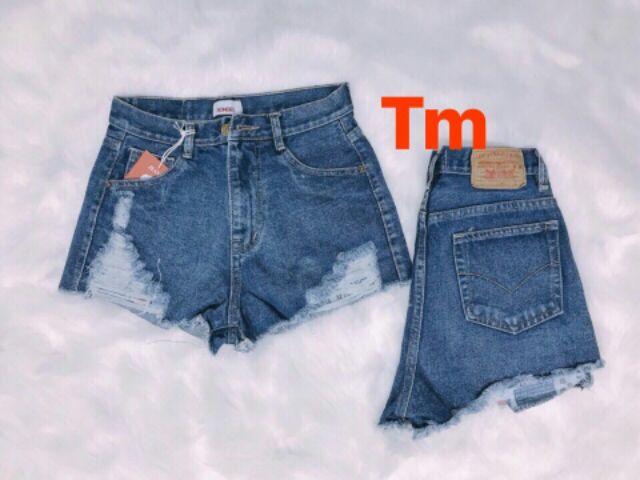 Quần short jeans ngắn rách lưng cao (  hình thật )