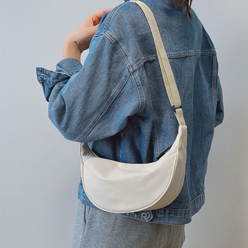 Túi Đeo Vai / Kẹp Nách Hình Bán Nguyệt Bằng Nylon Màu Trơn Phong Cách Vintage