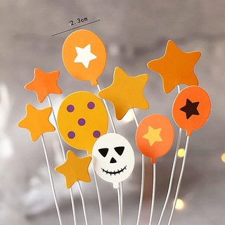Set 10 que cắm Halloween bóng bay bí ngô + sao