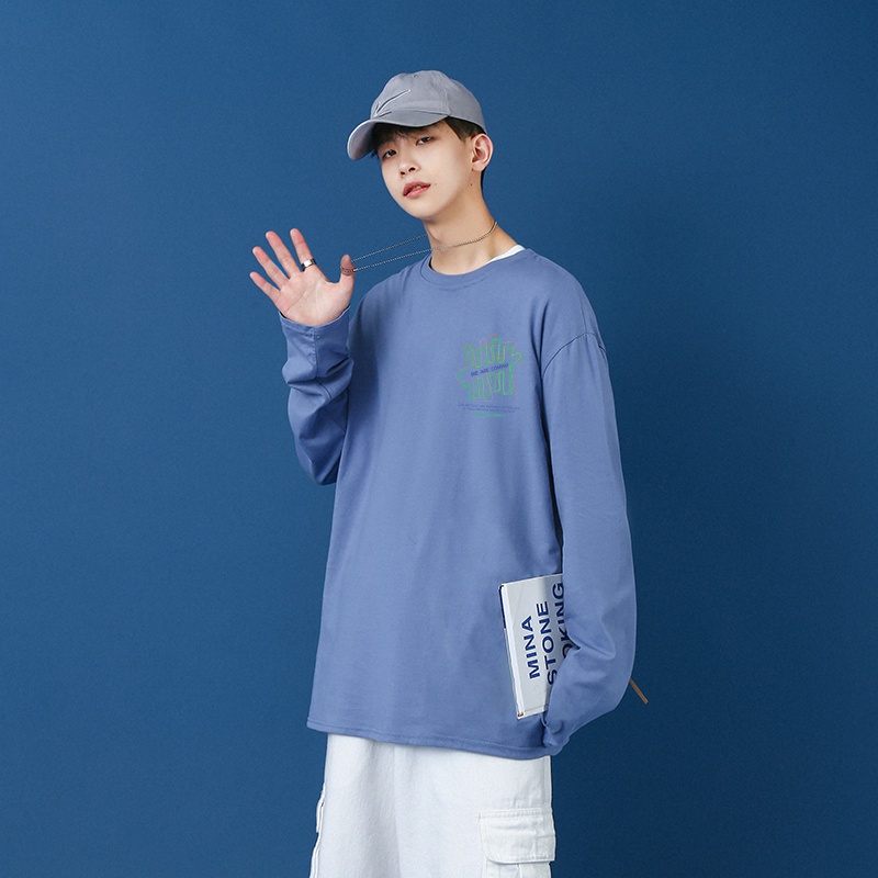 Áo thun tay dài dáng rộng in chữ graffiti phong cách Hàn Quốc thời trang cho nam size M-5XL