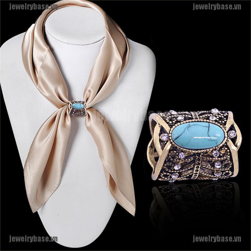 [Base] Fashion Bohemia Vintage Bronze Silver Plated Turquoise Brooch Scarf Clip Jewelry [VN]