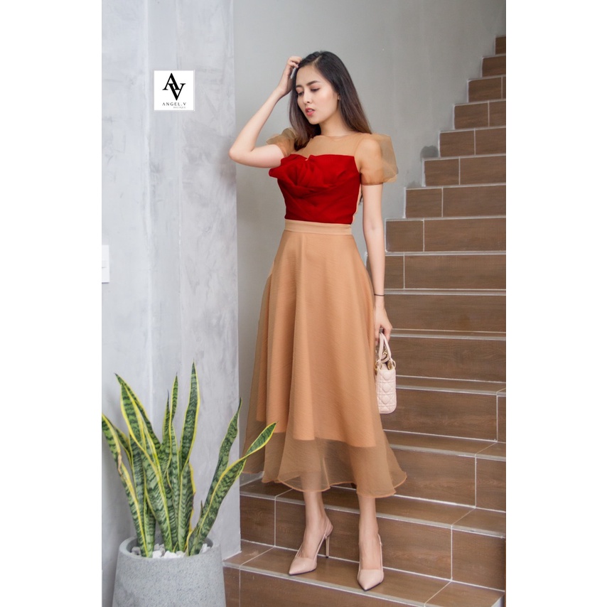 Đầm nu 3D tùng xòe tròn tiểu thư sang trọng - ANGEL.V