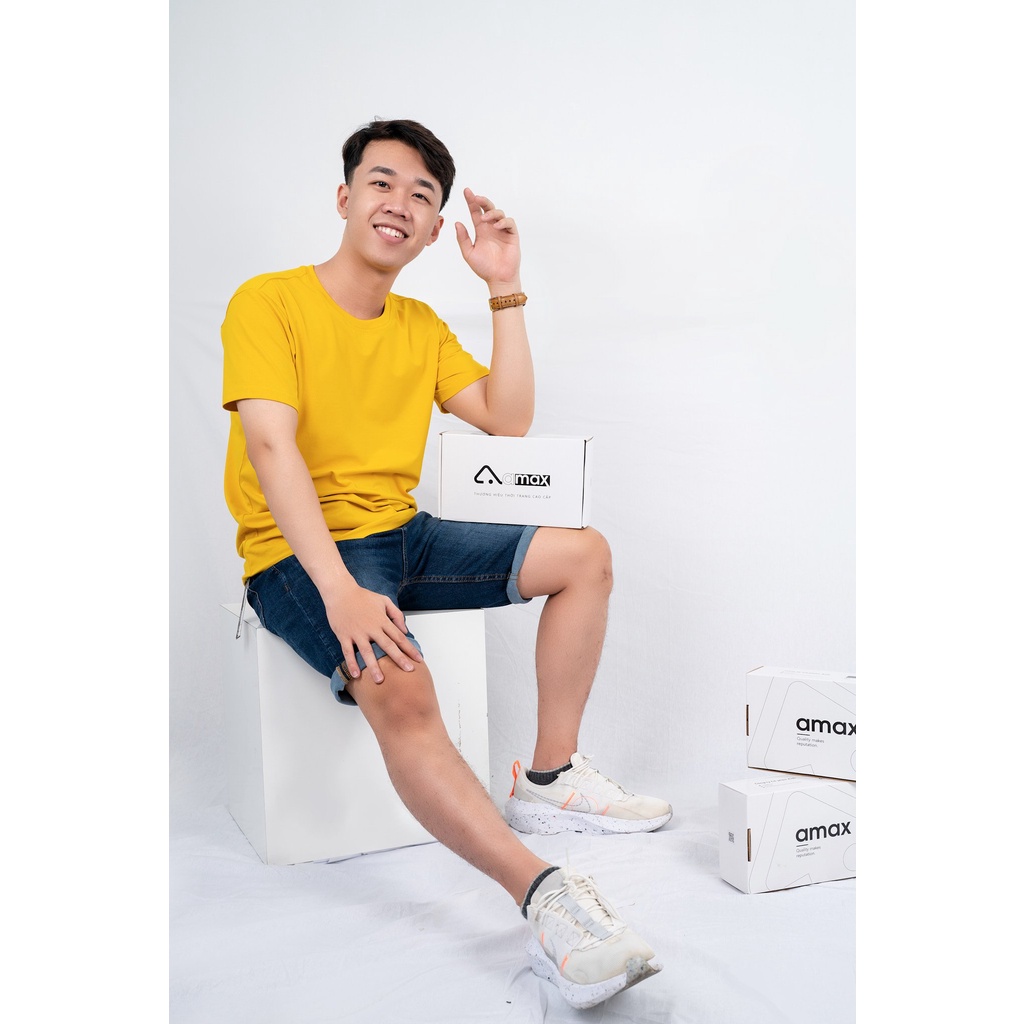Áo thun nam màu Vàng Basic Cotton USA cao cấp Amax cho mọi lứa tuổi