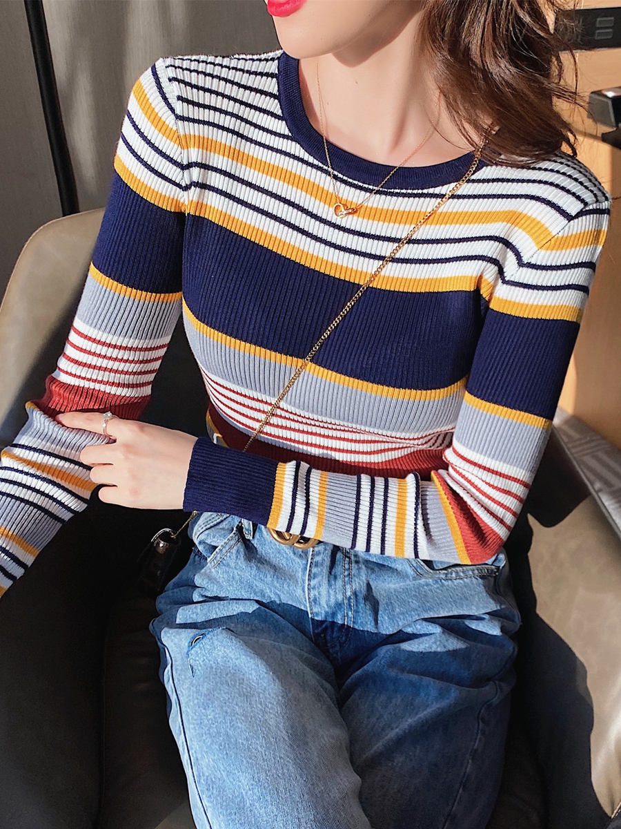 Áo Len Tay Dài Cổ Tròn Kẻ Sọc Ngang Trẻ Trung Hợp Thời Trang | BigBuy360 - bigbuy360.vn