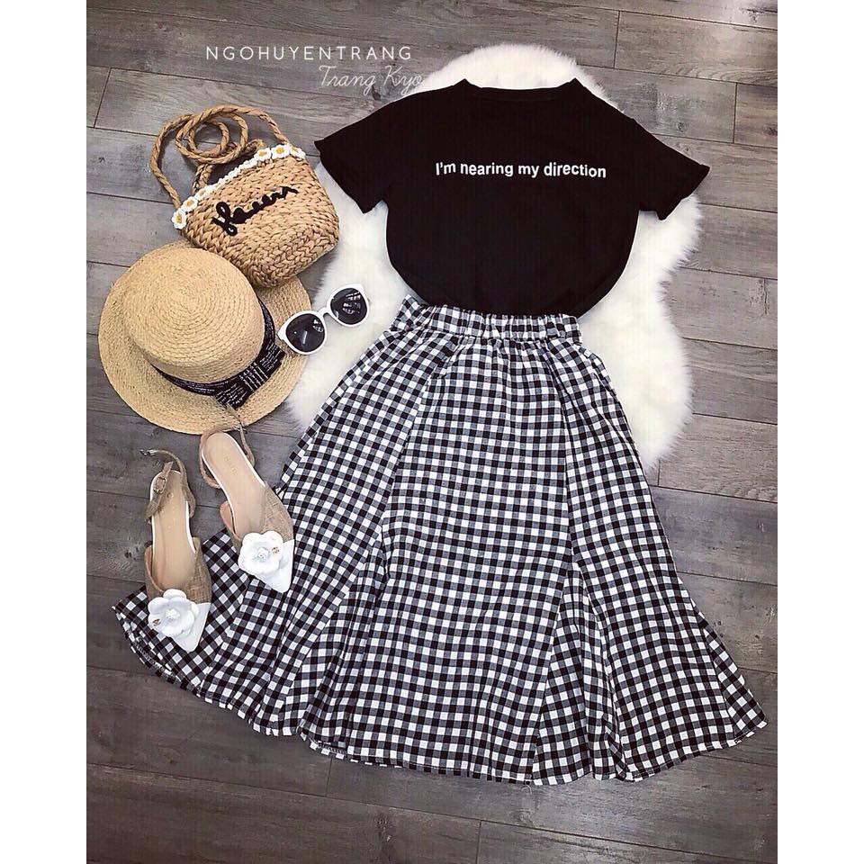 (QUÀ TẶNG LÀ 1 GÓI XẢ VẢI) SÉT VÁY CARO KÈM ÁO PHÔNG SIÊU ĐẸP ,THỜI TRANG 1989, ĐEN , TRẮNG | BigBuy360 - bigbuy360.vn