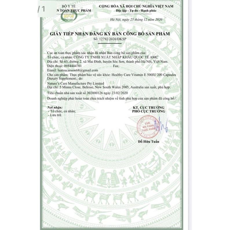 Viên uống vitamin E healthy care 200 viên 500 UI khỏe dáng đẹp da shopnguyenanh88
