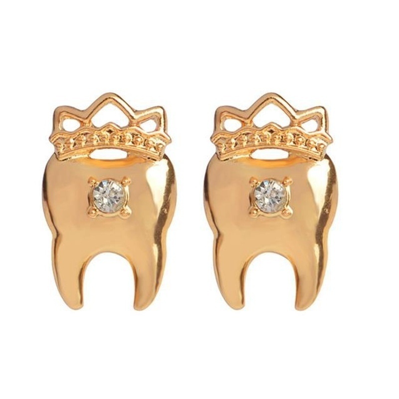 Bông Tai Mạ VàNg 18K HìNh Răng ĐíNh Đá Xinh XắN
