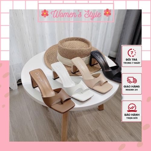 Guốc cao gót nữ xỏ ngón da lỳ , guốc mũi vuông 7 phân - Giày cao gót giá rẻ đủ size 35-39; 4 màu đen, kem, trắng, nâu