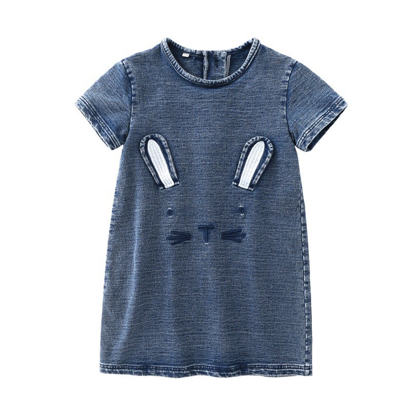 Đầm Denim tay ngắn hình tai thỏ cho bé gái