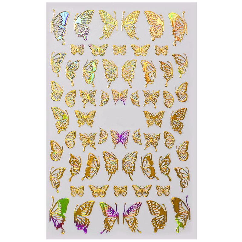 Hình Dán Móng Tay Họa Tiết Bướm 3D Óng Ánh Sắc Bạc/Vàng Kim Trang Trí Móng Nghệ Thuật