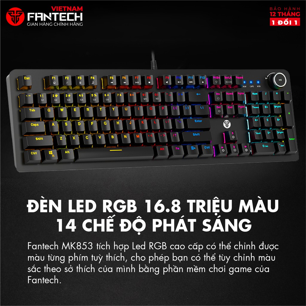 Bàn Phím Cơ Gaming FANTECH MK853 MAXPOWER Outemu Blue/Red Switch LED Gradient Full Anti Ghosting Có Phần Mềm Tùy Chỉnh