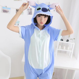 Bộ ngủ cộc tay hình stitch xanh/hồng chất cotton