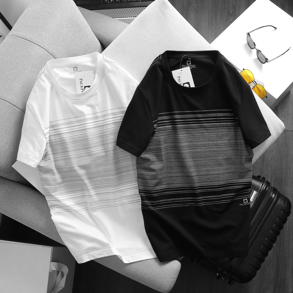 Áo thun unisex cổ tròn in sọc ngang họa tiết đơn giản, tinh tế (phù hợp cho cả nam và nữ) - A392