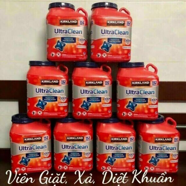 Viên giặt Kirkland 152 viên UltraClean Mỹ (giặt, xả, giữ màu, diệt khuẩn, khử mùi)