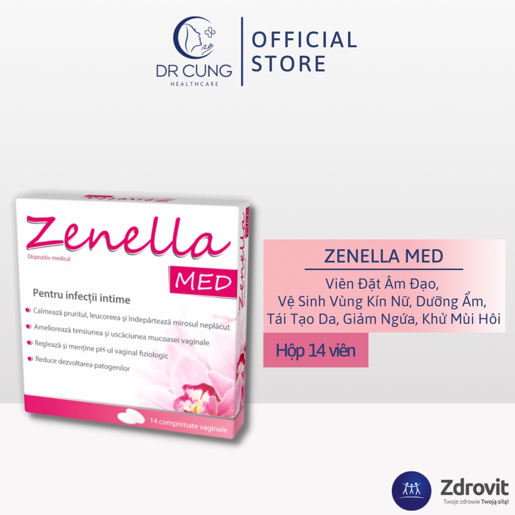 Zenella MED - Vệ Sinh Vùng Kín Nữ, Dưỡng Ẩm, Tái Tạo Da, Giảm Ngứa, Khử Mùi Hôi (Hộp 14 Viên) [Chính Hãng]