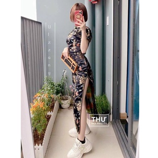 VÁY SƯỜN XÁM HỌA TIẾT RỒNG QUÝ PHÁI THỜI TRANG NỮ MEDUSA SXR75