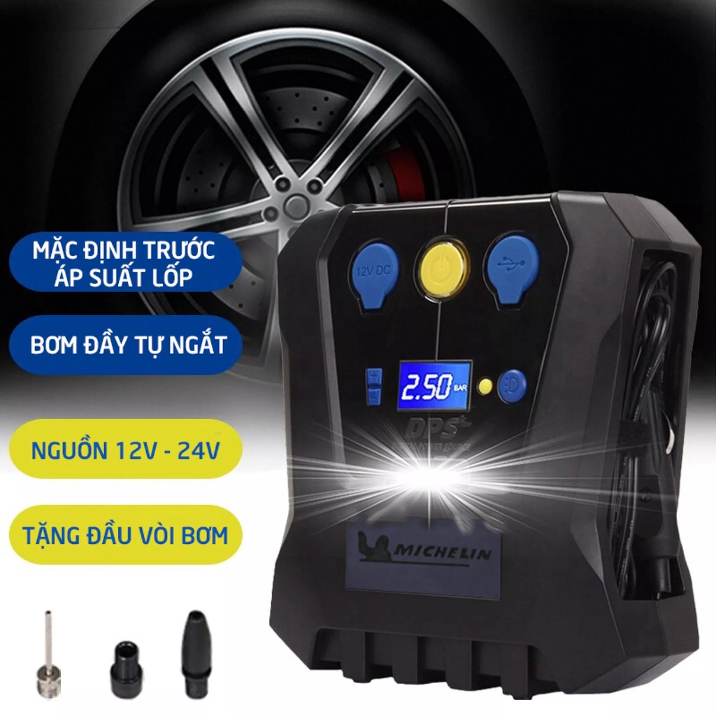 [Mã LIFEAU5SALE giảm 10% đơn 50K] Bơm lốp michelin 12266 tự ngắt 12v dành cho ô tô và xe máy chính hãng.