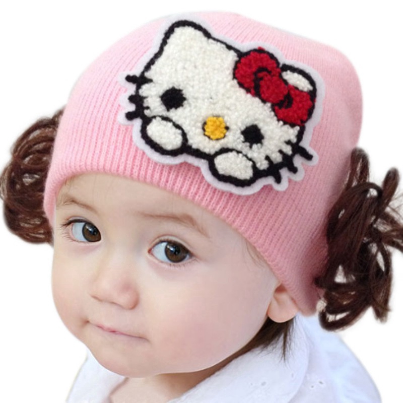 Nón dệt kim họa tiết Hello Kitty đáng yêu cho bé gái