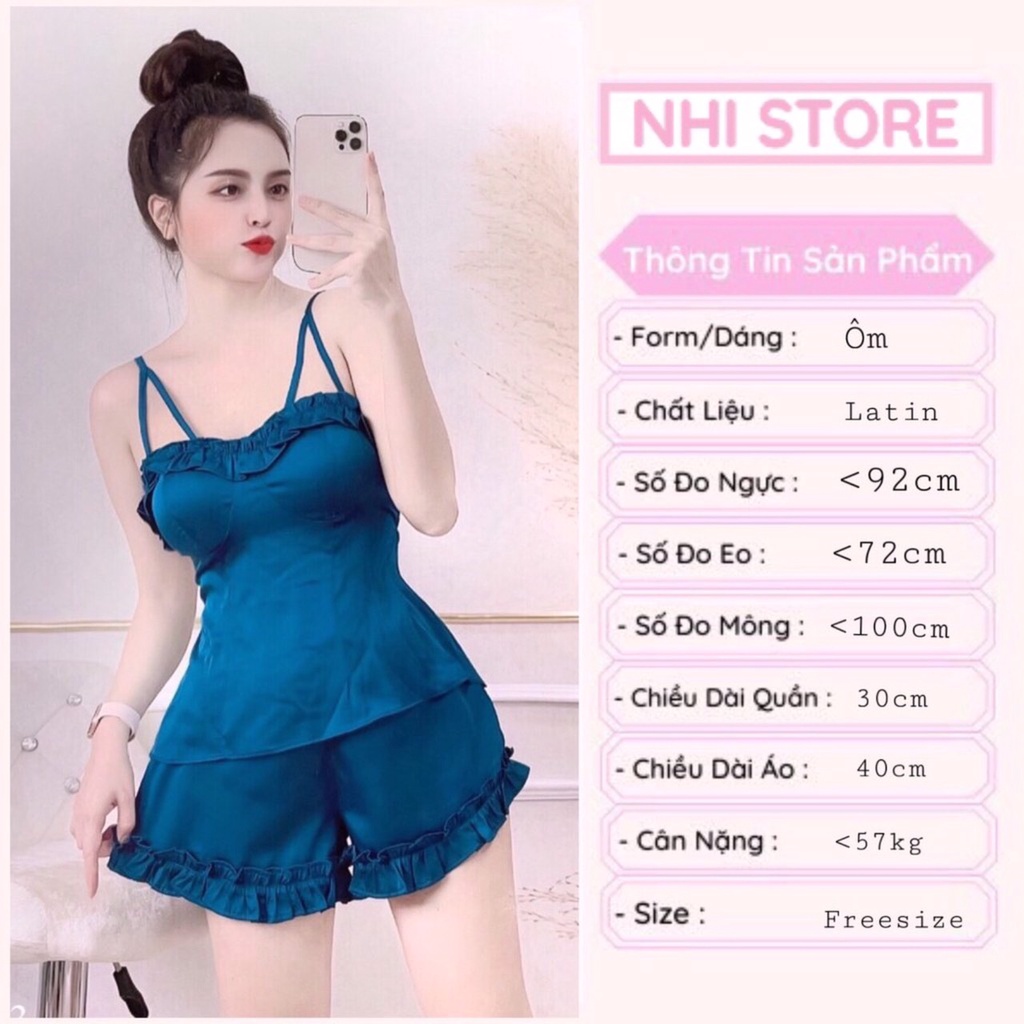 [FREESHIP 50K]Bộ Mặc Nhà NHISTORE -Bộ Ngắn Áo 2 Dây Sexy Cúp Ngực Gợi Cảm Lụa Latin Freesize Dưới 57kg