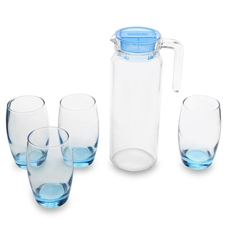 Bộ bình ly thủy tinh 5 món Luminarc Rotterdam Ice Blue J1799 chính hãng.