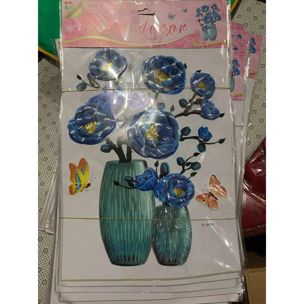 Tranh Decal Hoa Nổi Dán Tường, Tủ Lạnh Trang Trí 3D Đẹp Mắt, Có Sẵn Keo Dán