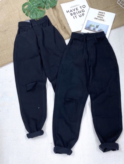 Quần baggy jean đen Domi 094 rách cơ bản hình thật ảnh sàn