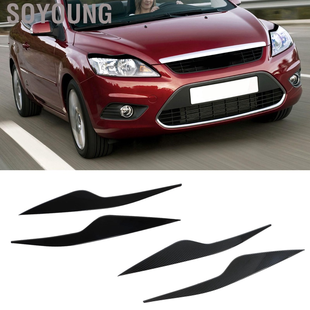 Soyoung 2 Pcs Headlight Eyebrow Front Left Right Light Eyelid Trim Cover Replacement for Ford Focus MK2 2008‑2011
