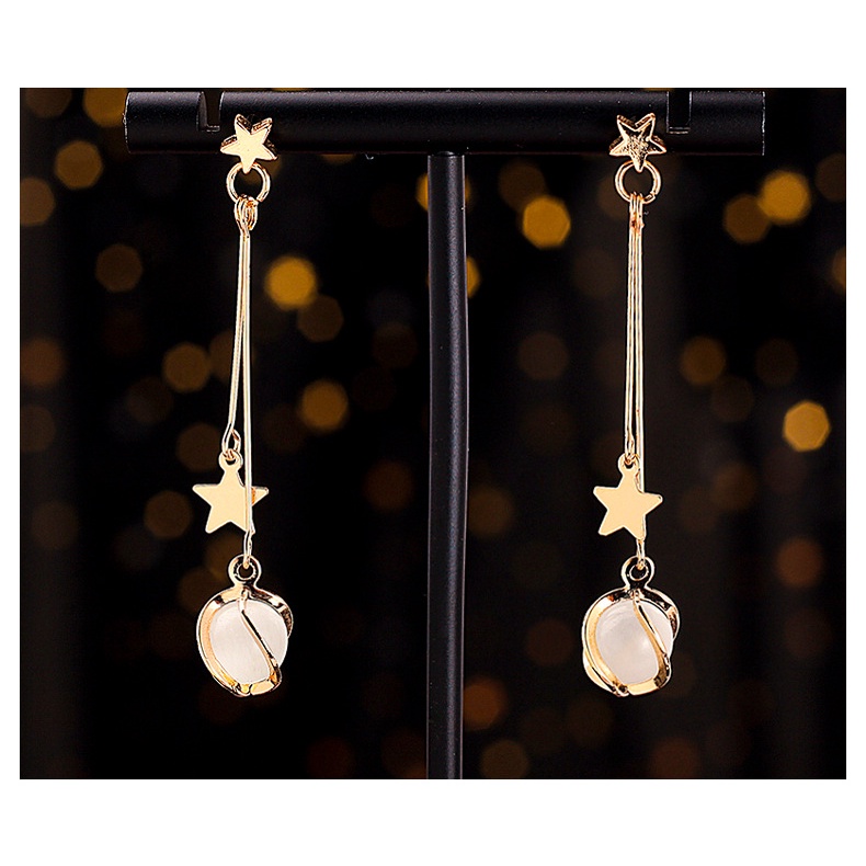 Khuyên Tai Dáng Dài Đính Đá Opal Hình Ngôi Sao Năm Cánh Thời Trang Mới Cho Nữ