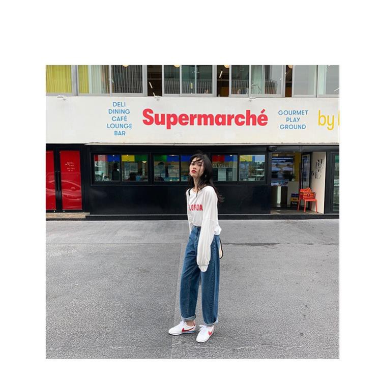 Quần Jean Nữ Lưng Cao Ống Rộng Hàn Quốc Quần Bò Xanh Dài Nữ Suông Lưng Eo Cao  Cạp Cao Bigsize Ulzzang