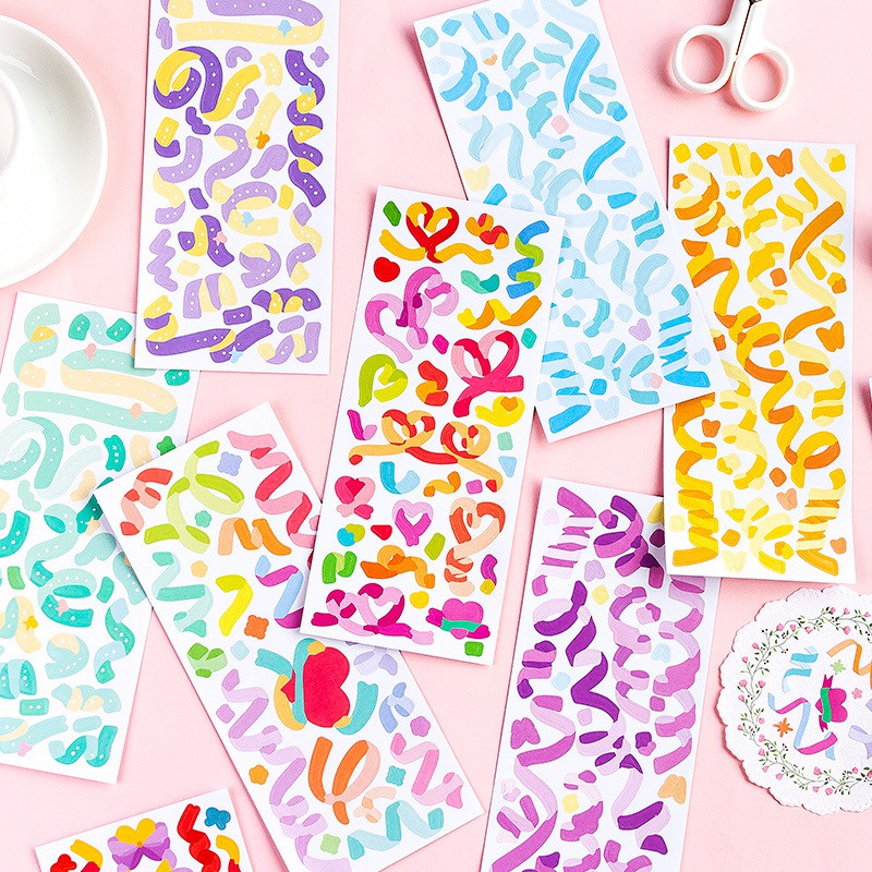 Set sticker ruy băng cầu vồng màu sắc C09