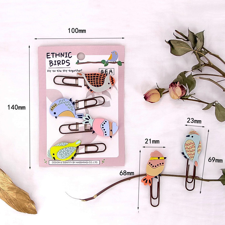 HCM - Set 4 kẹp ghim bookmark chặn sách kẹp ảnh chim cute