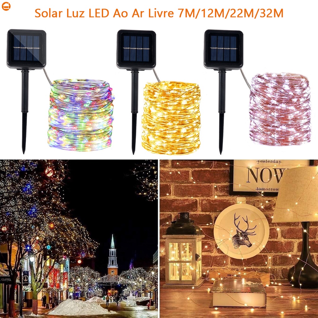 Đèn LED Dây Trang Trí Giáng Sinh 100/200 LED,  Năng Lượng Mặt Trời Siêu Sáng đèn Sân Vườn  Bên Kỳ Nghỉ Không Thấm Nước 8 Chế độ 7M 12M 22M