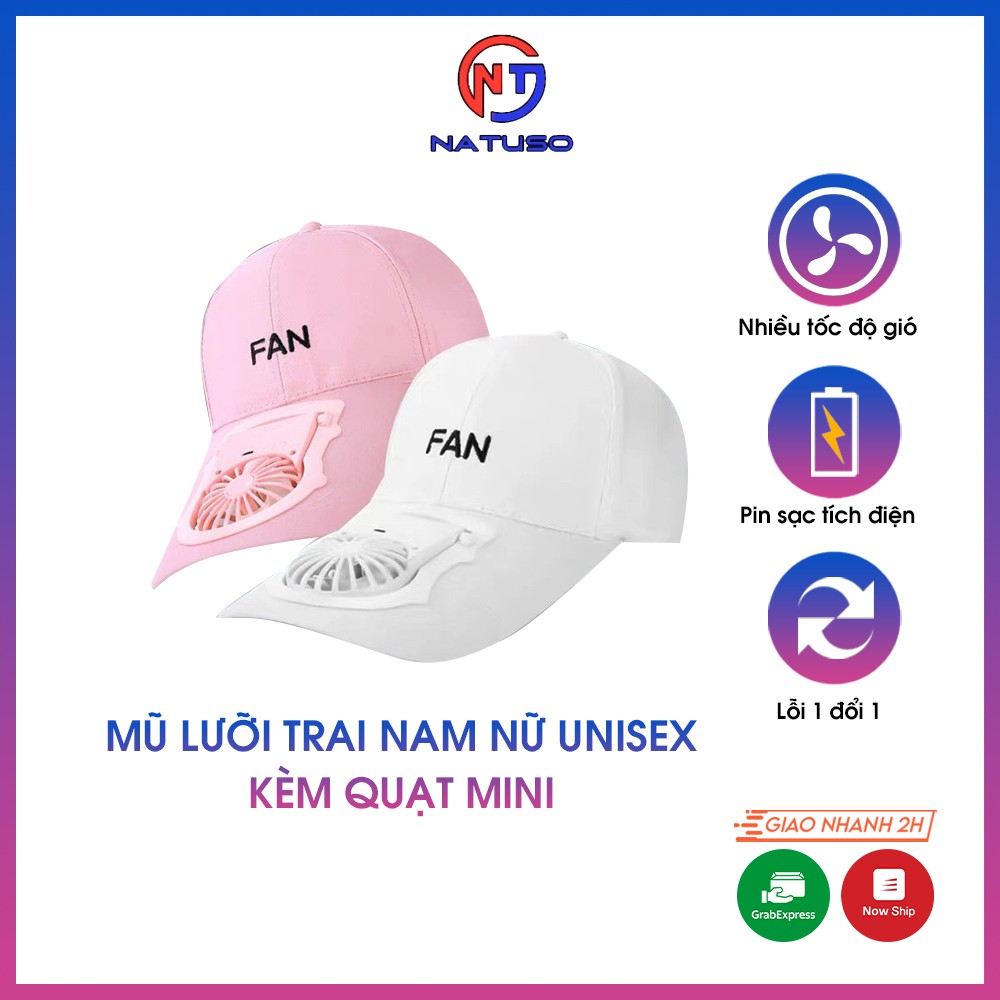 Mũ lưỡi trai nam nữ unisex kèm quạt mini sạc pin tích điện 3 tốc độ gió