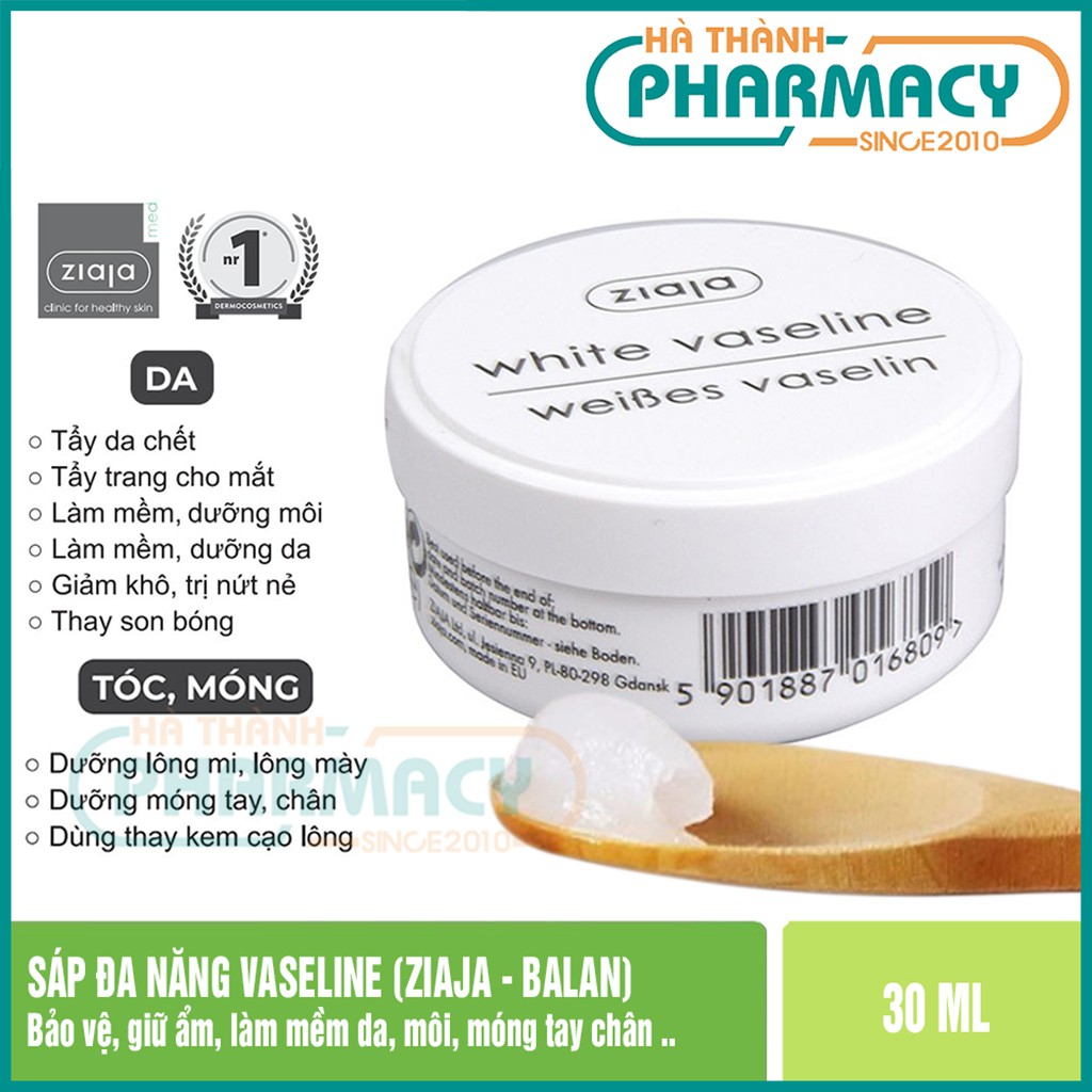 SÁP ĐA NĂNG VASELINE BẢO VỆ GIỮ ẨM, DƯỠNG DA, MÔI, MÓNG TAY CHÂN - ZIAJA WHITE VASELINE 30ML