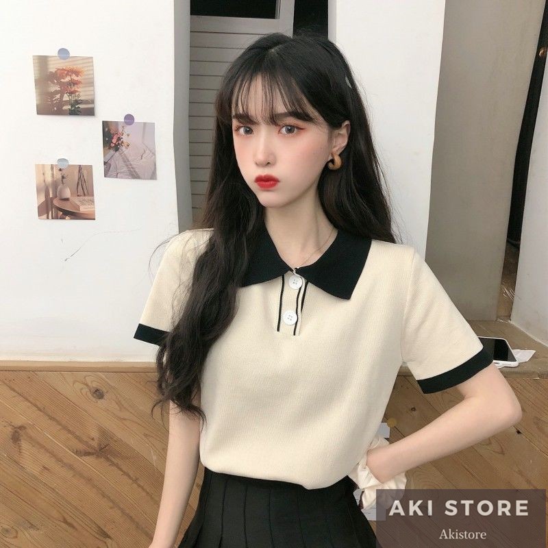 áo thun cổ bẻ áo polo Ngắn Tay trơn basic Mẫu 2021 Thời Trang Dành Cho Nữ áo croptop | BigBuy360 - bigbuy360.vn