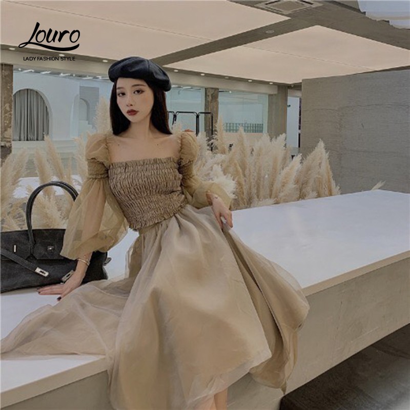 Áo bánh bèo Louro L004 🔥🔥 mẫu áo kiểu nữ cổ vuông kết hợp tay bồng điệu đà nữ tính