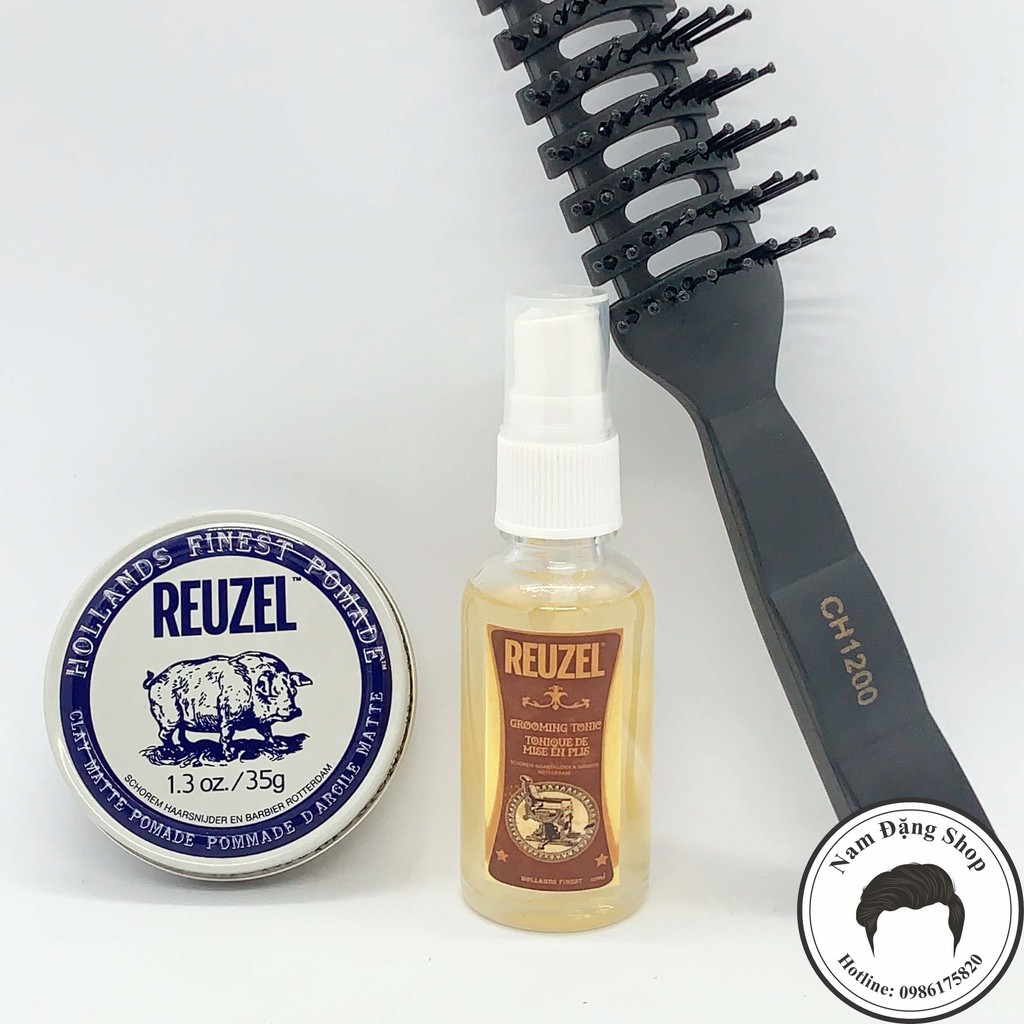 Pomade vuốt tóc Reuzel Clay Matte + Tặng Reuzel Grooming Tonic 20ml + Tặng Lược Chaoba