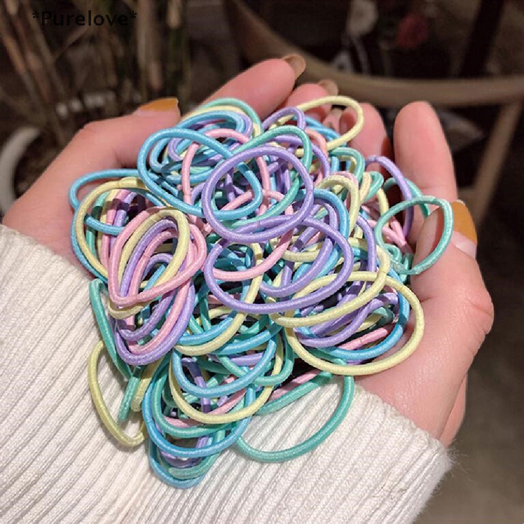 Set 100 Dây Cột Tóc Chất Liệu Nylon Co Giãn Nhiều Màu Sắc Cho Bé Gái