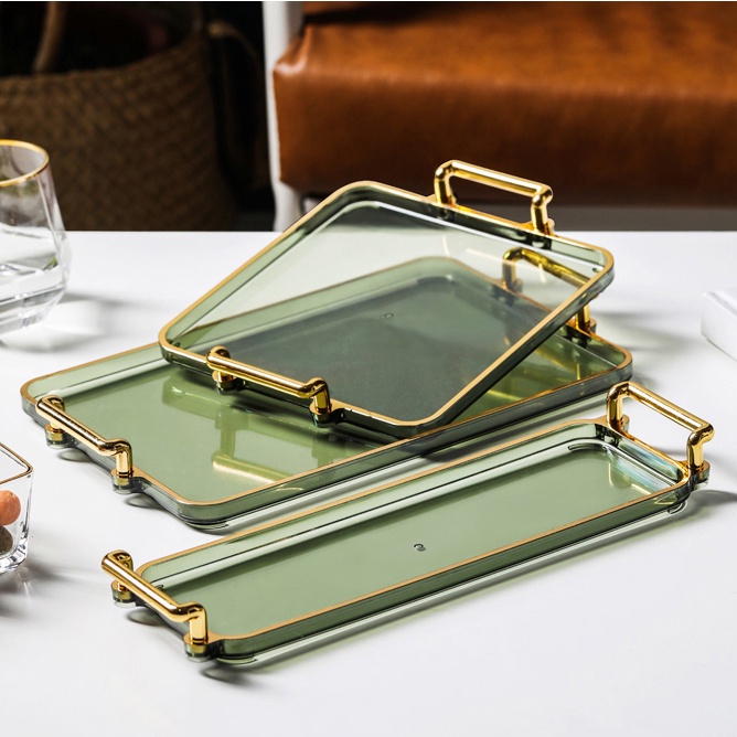 Khay Đựng Tách Trà Viền Mạ Vàng Phong Cách Châu Âu Sang Trọng