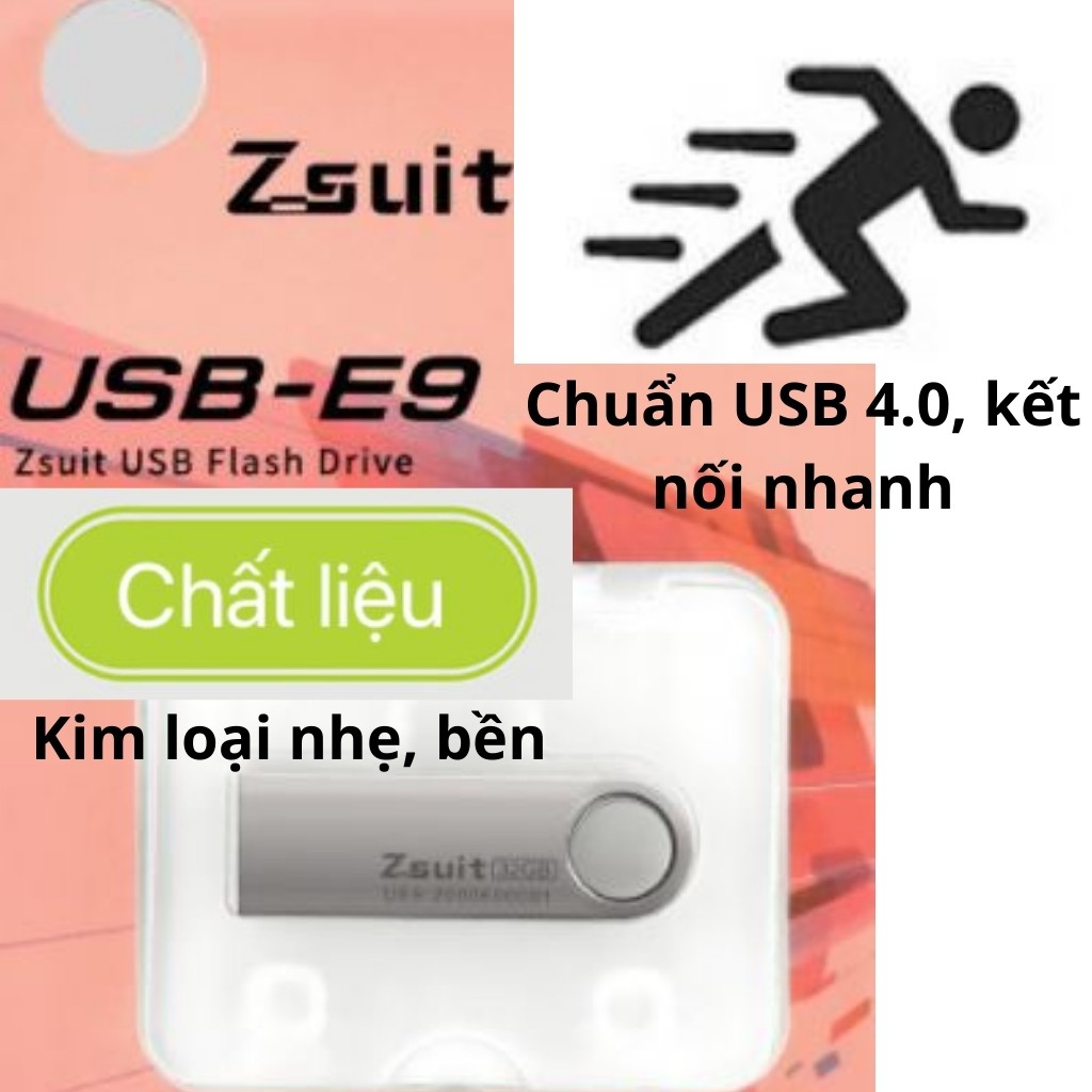 [HÀNG CHÍNH HÀNG BẢO HÀNH 01 NĂM] USB E9 - USB ZSUIT Flash Driver 16Gb/32Gb Chất Liệu Kim Loại Nhẹ Kết Nối Nhanh