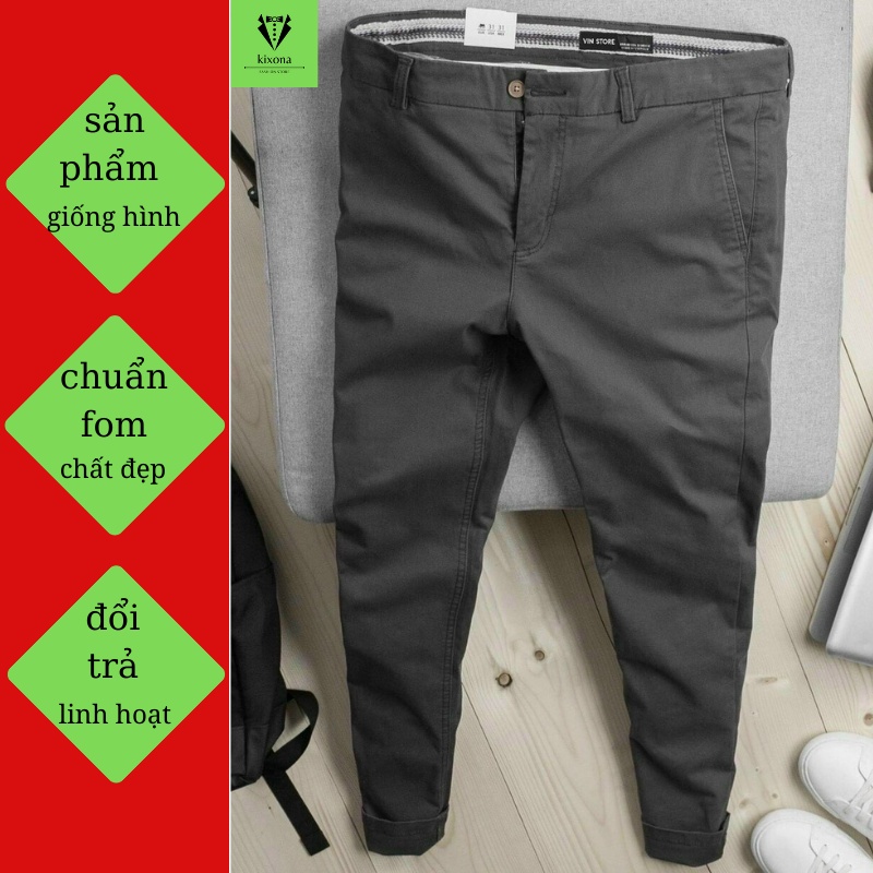 Quần nam kaki cao cấp dáng hàn, hàng xuất khẩu có size lớn dây rút ống rộng màu nâu và đen