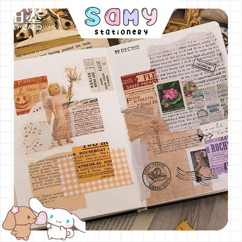 Hộp 46 Sticker nhãn dán Báo Màu Vintage trang trí sổ tay